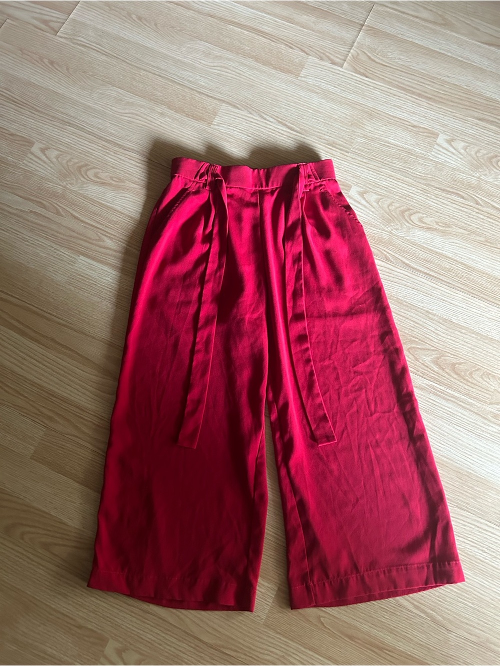 Zara Trafaluc Red Wide Leg Cropped Belted Trousers Small
